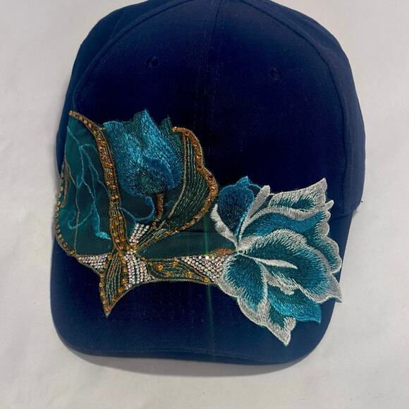 Embroidered Floral Glittery Ladies Bling Streetwear Activewear Baseball Cap Hat - Picture 7 of 12